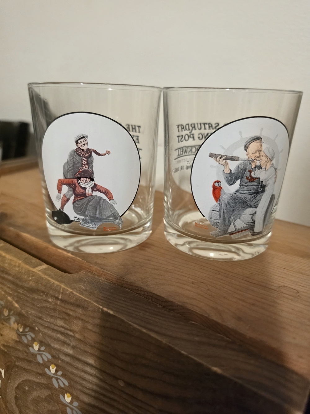 Vintage Illustrated Character Whiskey Glasses - Two Piece Set